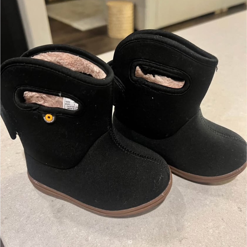 Bogs Kids Black Boots with Brown Sole
